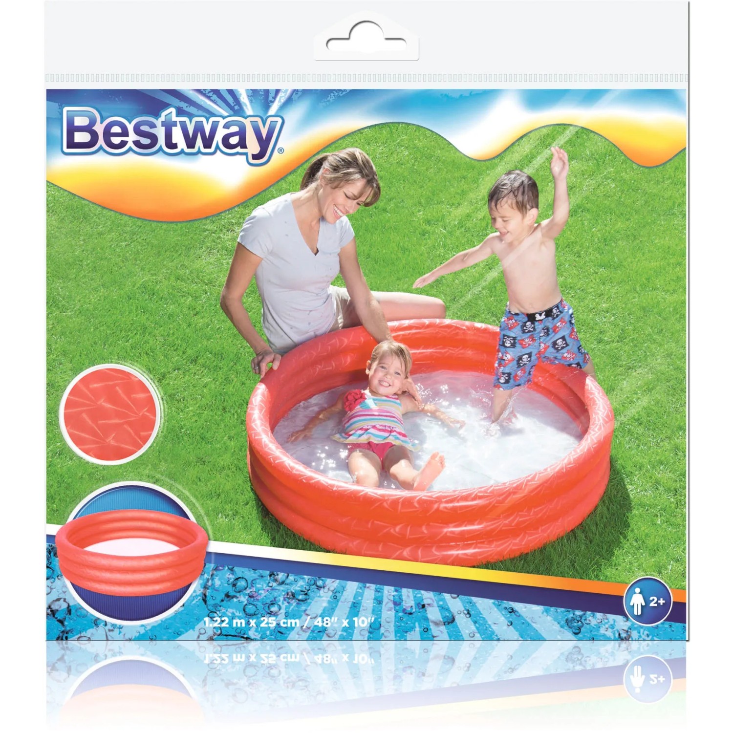 Bestway Planschbecken Classic, 122 cm, mit spielenden Kindern im Garten.