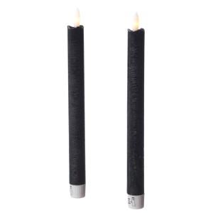 2er Set schwarze LED Stabkerzen aus Echtwachs, 25cm hoch, mit flackerndem Licht und Timer.