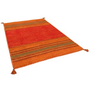 Handgewebter Kelim Teppich Navarro in Terrakotta, 90x160cm. Naturteppich mit Fransen.