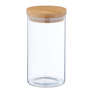 Relaxdays Vorratsgläser mit Deckel 4er Set Glas Bambus Transparent Natur Luftdicht 1000 ml 18 cm x 10 cm 0,3 kg