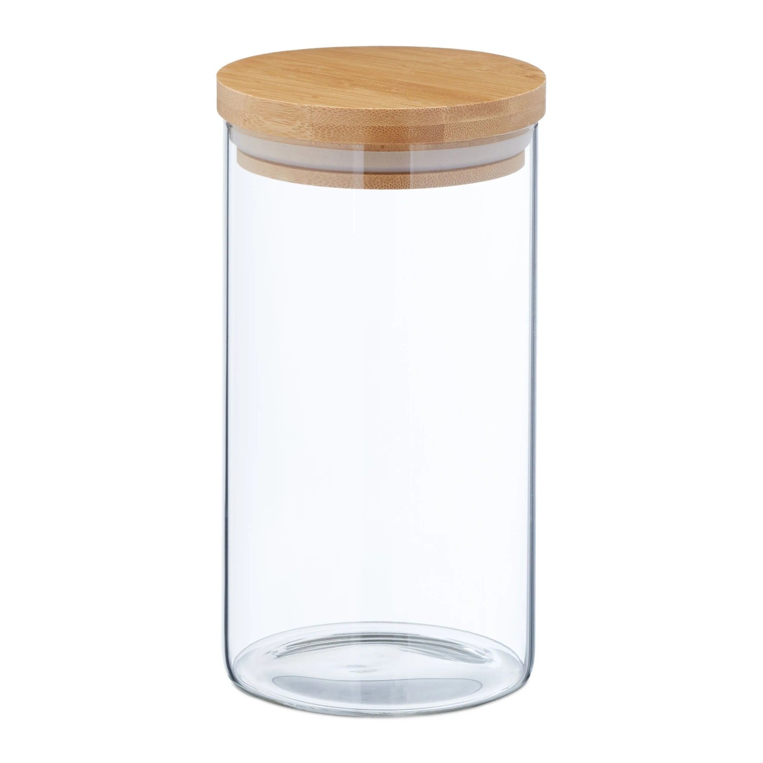 Relaxdays Vorratsgläser mit Deckel 4er Set Glas Bambus Transparent Natur Luftdicht 1000 ml 18 cm x 10 cm 0,3 kg