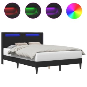 Schwarzes vidaXL Bett 140x200 mit LED-Lichtleisten aus Kunstleder.