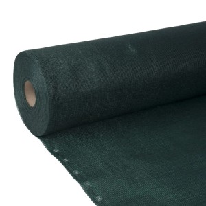 Dunkelgrüne HDPE Sichtschutzmatte auf Rolle, 2m x 25m, mit Knopflöchern. Ideal als Wind- & Zaunblende.