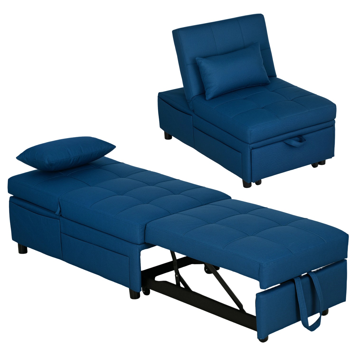 HOMCOM Schlafsessel Polyester Schaumstoff Blau 65,5L x 104B x 81H cm