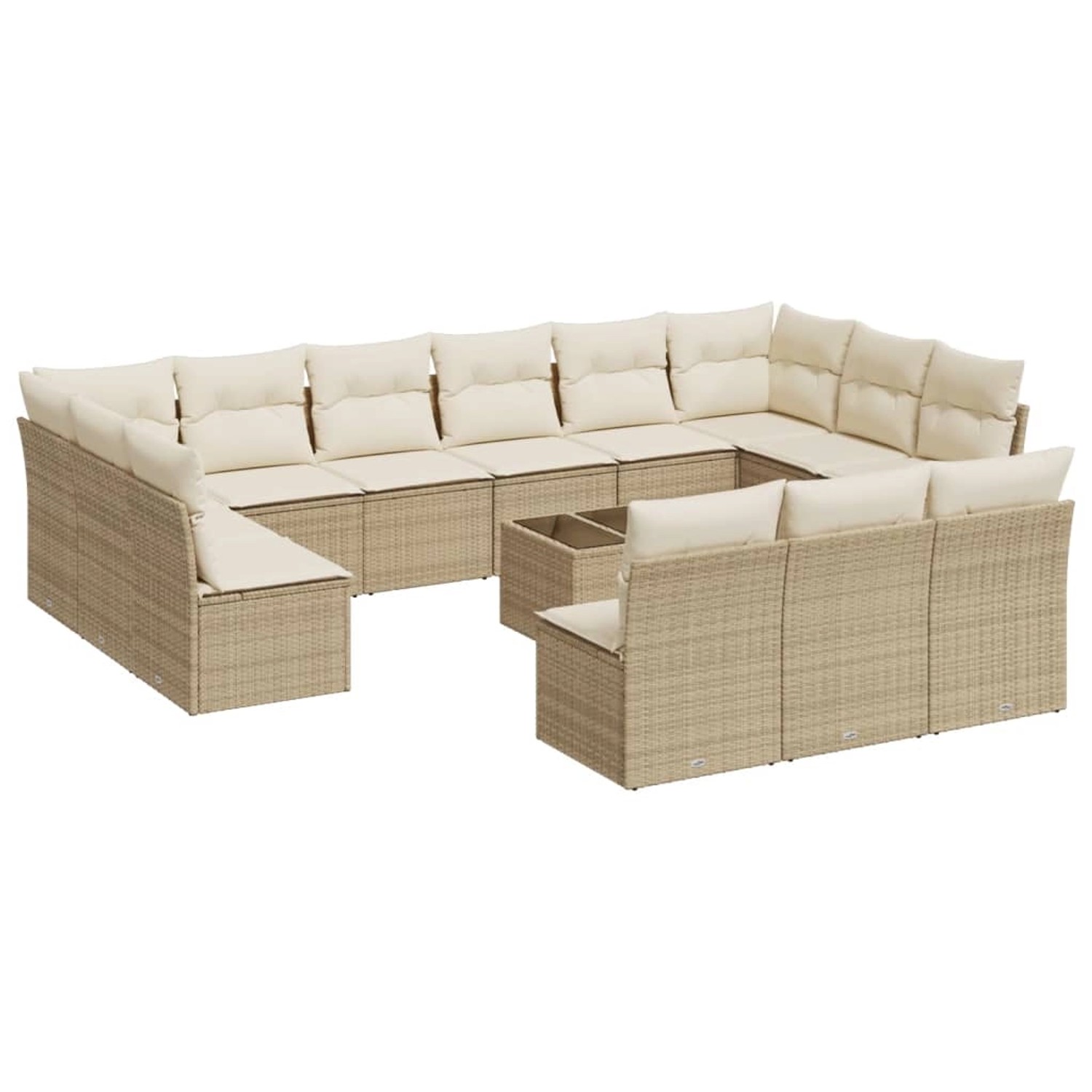 vidaXL 14-Tlg Garten-Sofagarnitur mit Kissen Beige Poly Rattan 3218398 günstig online kaufen