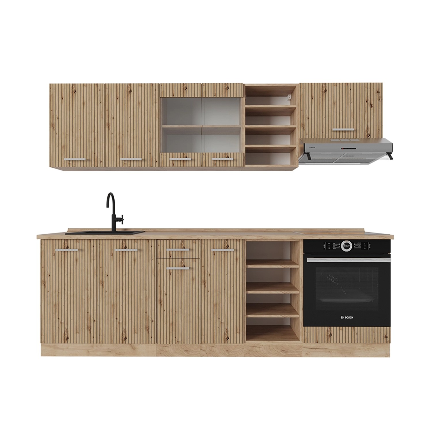 Vicco R-Line Küchenzeile Artisan-Eiche/Goldkraft Eiche 240 cm ohne Arbeitsp günstig online kaufen