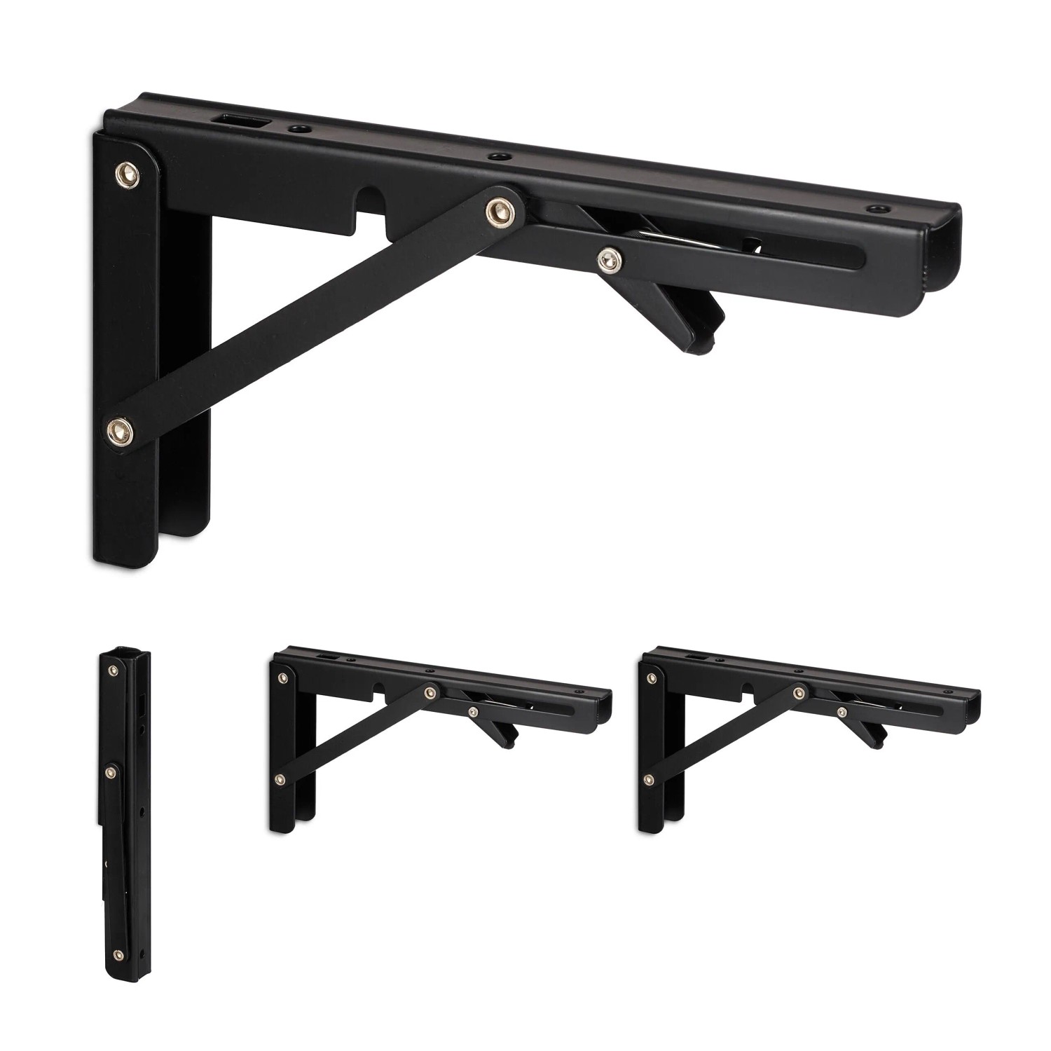 Relaxdays Regalträger 4er Set Stahl Schwarz Klappbar 11 cm x 3 cm x 20 cm
