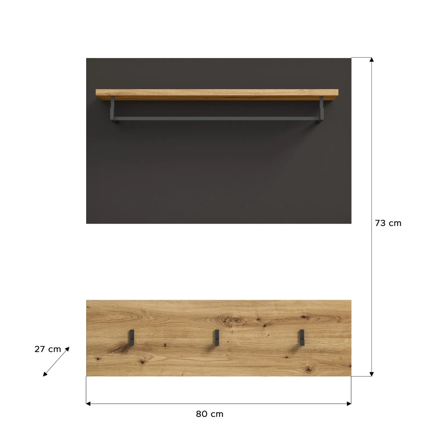 Inn.Furn Garderobenpaneel Eiche Grau 80 cm mit Kleiderstange Cooper_9
