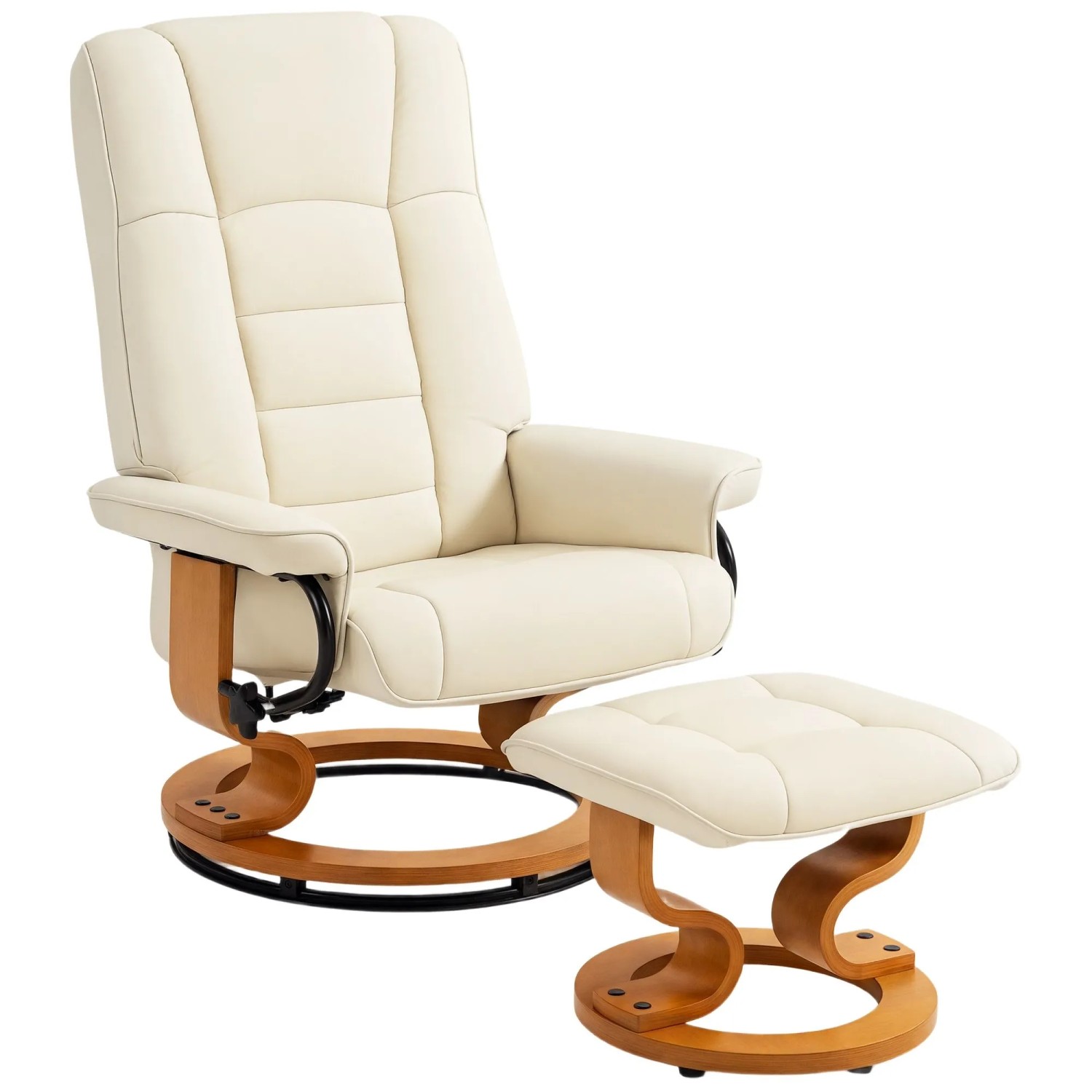 HOMCOM Relaxsessel mit Hocker Kunstleder Holz 76L x 85B x 104H cm Cremeweiß