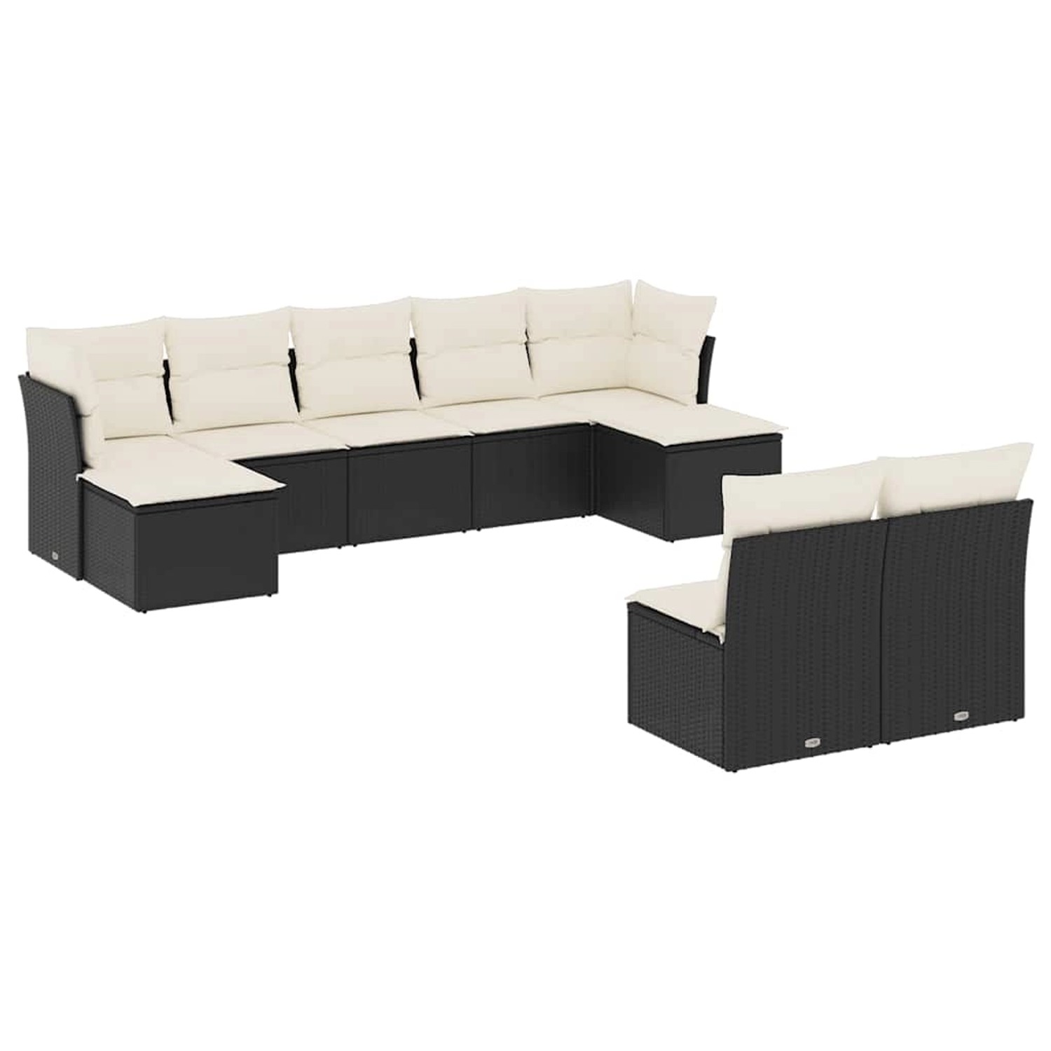 vidaXL 9-Tlg Garten-Sofagarnitur mit Kissen Schwarz Poly Rattan 3250105
