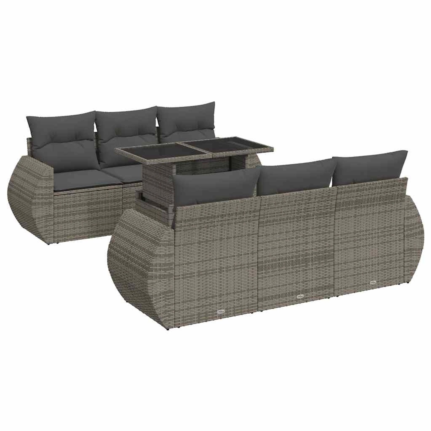 vidaXL 7-Tlg Garten-Sofagarnitur mit Kissen Grau Poly Rattan 3326581 günstig online kaufen