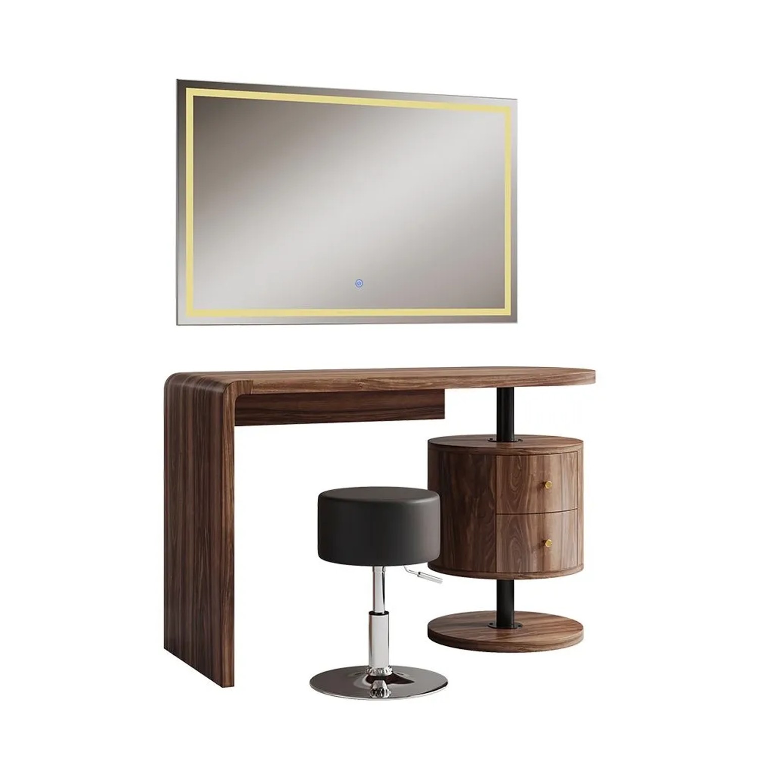 Vicco Schminktisch Lara Eiche rustikal 120 x 147 mit LED-Spiegel und Hocker