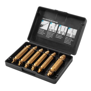 STAHLWERK Linksausdreher Set, 6-teilig, in Aufbewahrungsbox. Schraubenentferner für Bohrmaschine und Akkuschrauber.