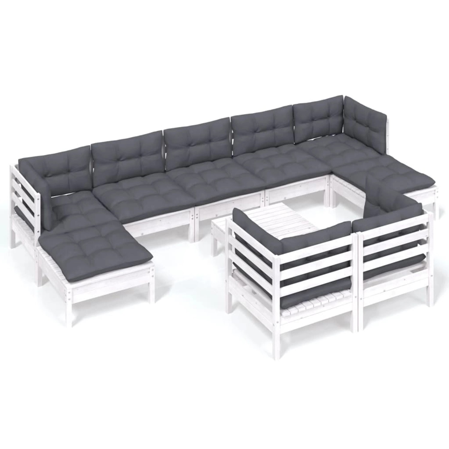 10-tlg. Garten-lounge-set Mit Kissen Weiß Kiefer Massivholz günstig online kaufen