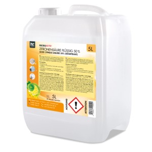 Kanister mit 5l Höfer Chemie Zitronensäure 50% Flüssig, ein Reinigungsmittel zur Entkalkung.