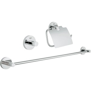 Grohe Bad-Set 3 in 1 Essentials: Bademantelhalter, WC-Papierhalter, Handtuchhalter aus Chrom.
