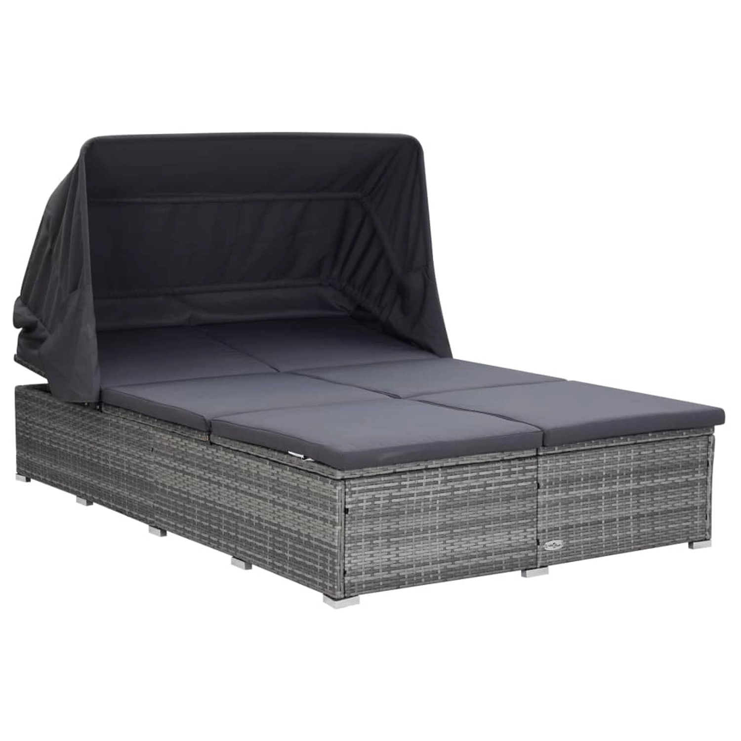 VidaXL 2-Personen-Sonnenliege mit Auflage Poly Rattan Grau