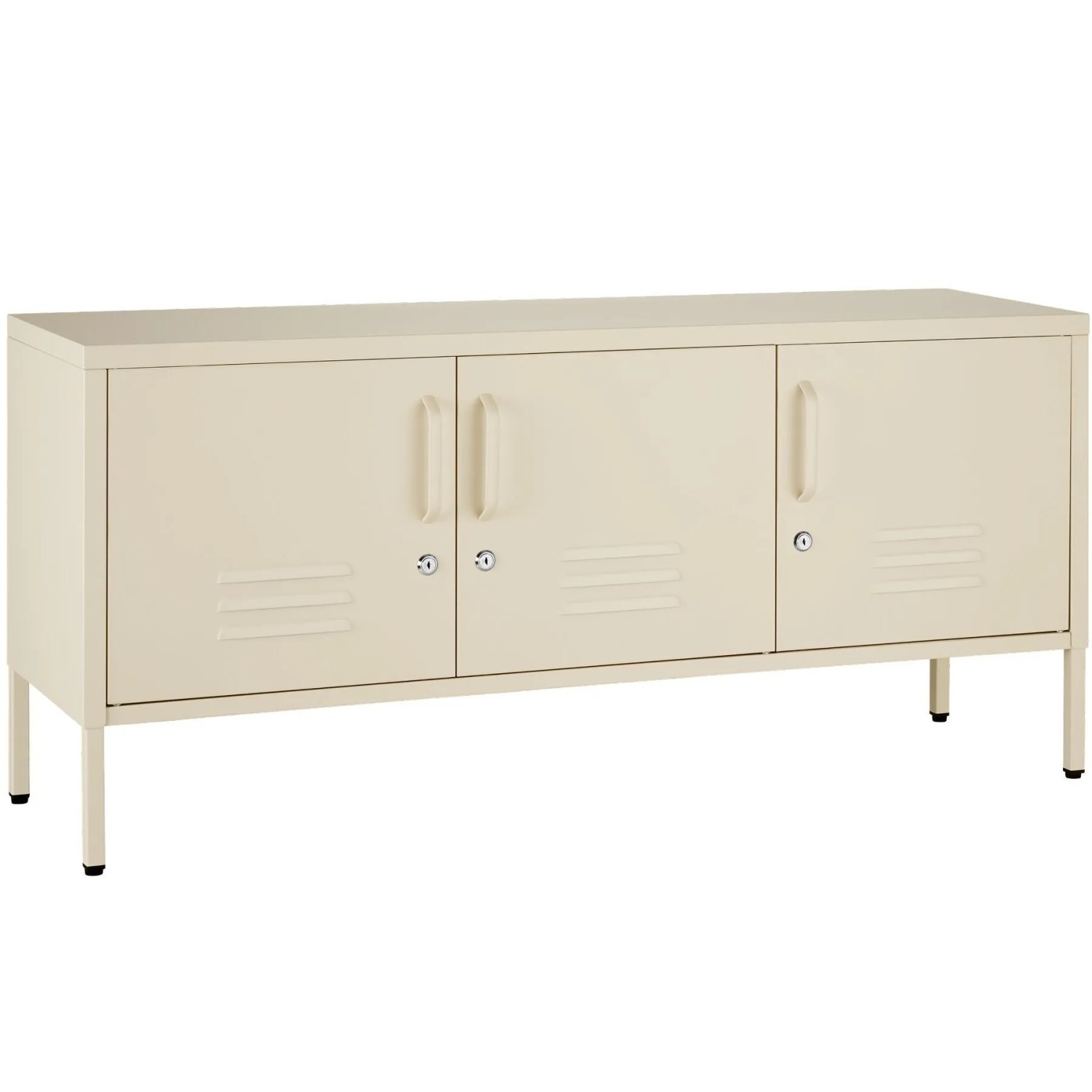 Tectake Sideboard Baker 3 Türen Mit Magnetverschluss Einzeln Abschließbar Verstellbarer Zwischenboden 120 X 37 5 X 55 5 Cm Creme
