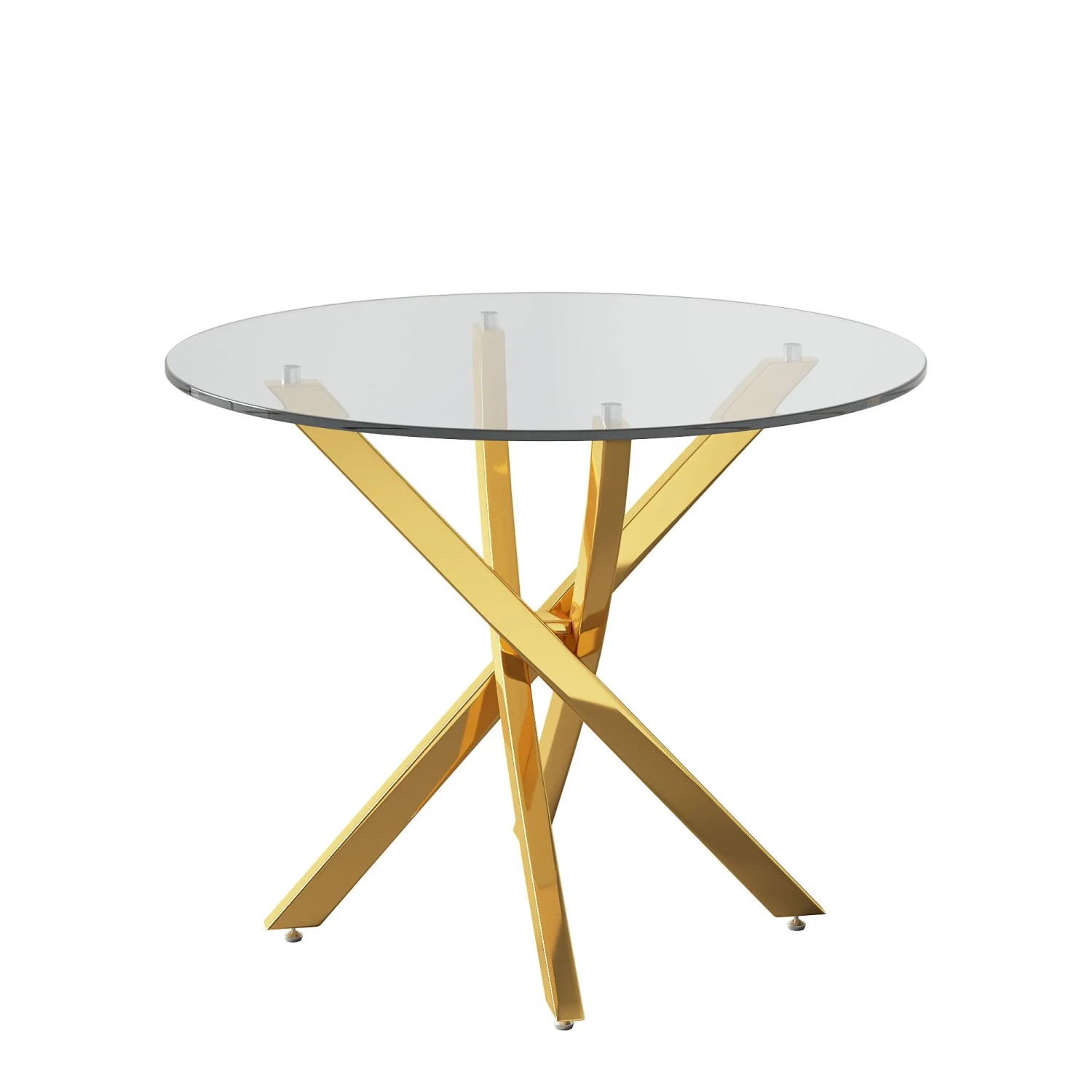 Merax Runder Esstisch 80 cm Glasplatte Gold