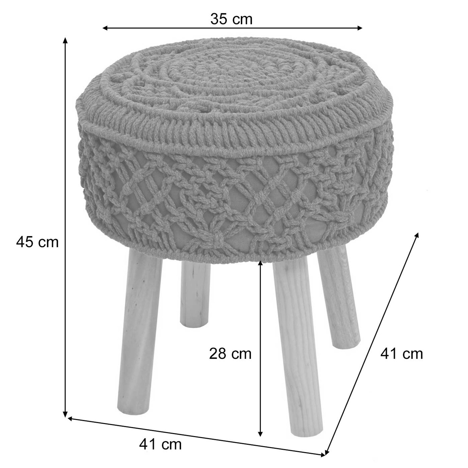 MCW Sitzhocker J43 in Creme-Beige mit Strickmuster und Holzfüßen.