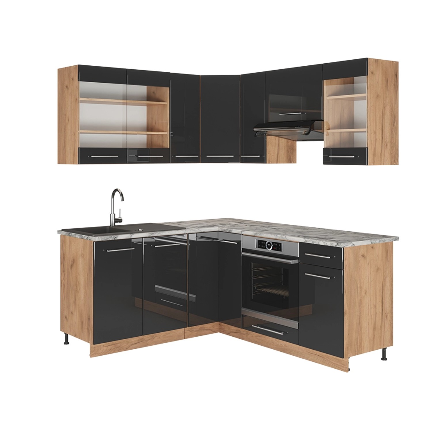Vicco Fame-Line Küchenschränke Anthrazit Hochglanz/Goldkraft Eiche 160 x 60 günstig online kaufen