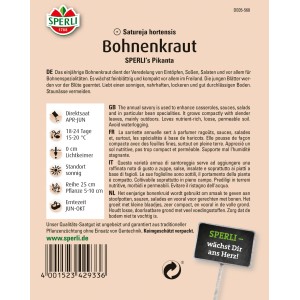 Samenpackung Sperli Bohnenkraut Pikanta. Einjähriges, feinblättriges Bohnenkraut für den Garten.