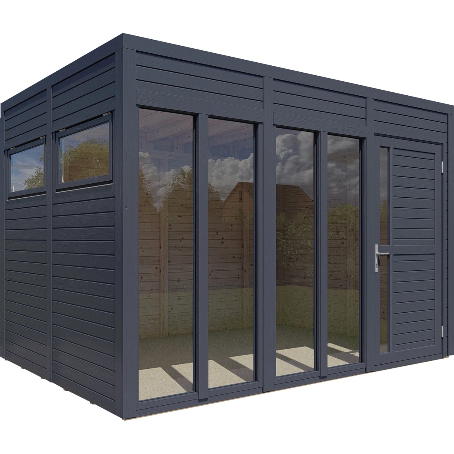 Bertilo Holz-Gartenhaus Cubus 3 Office Anthrazit 337 cm x 234 cm FSC®