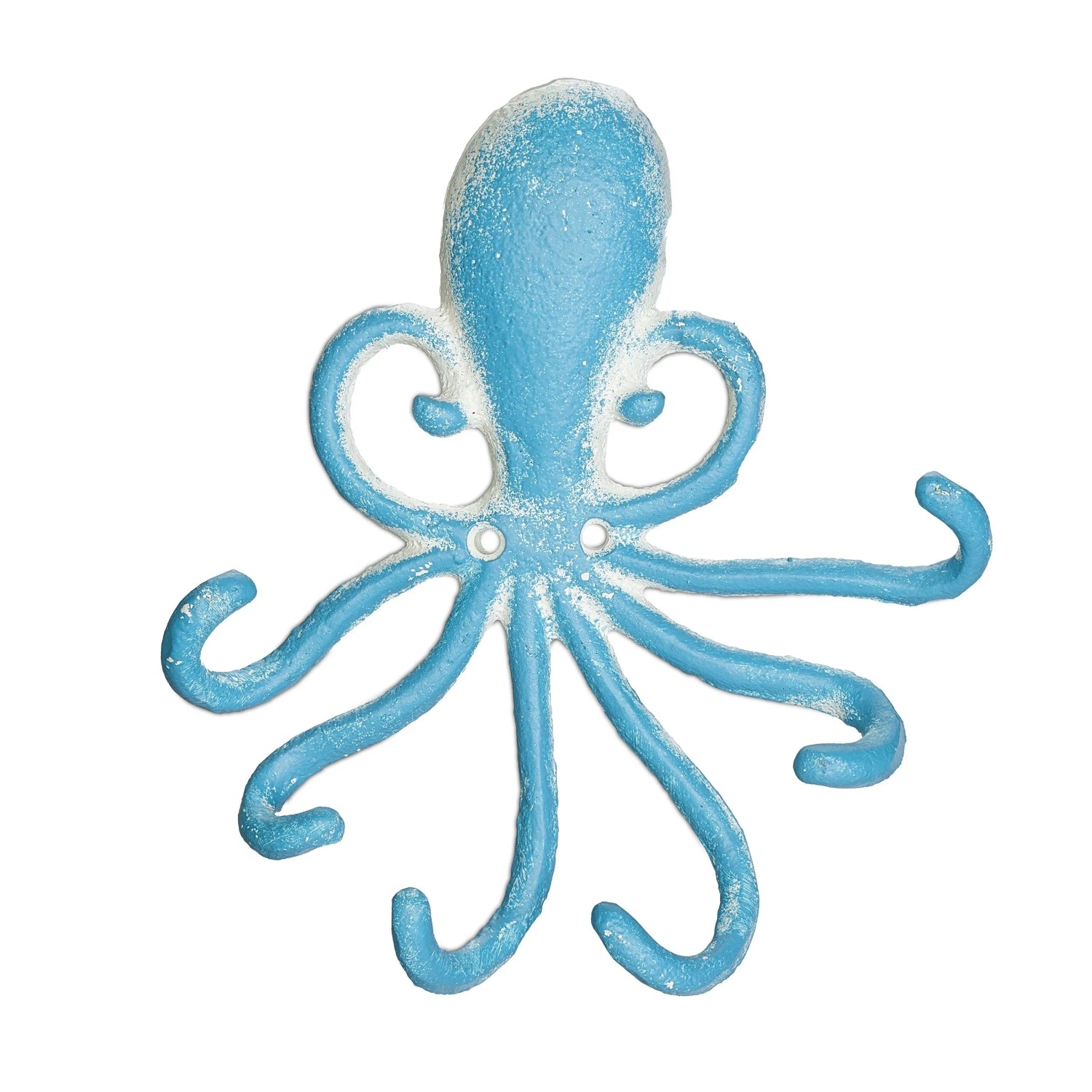 Relaxdays Wandhakenleiste Oktopus Gusseisen Hellblau Weiß 6 Haken 16,5 cm x 15,5 cm x 4 cm 400 g