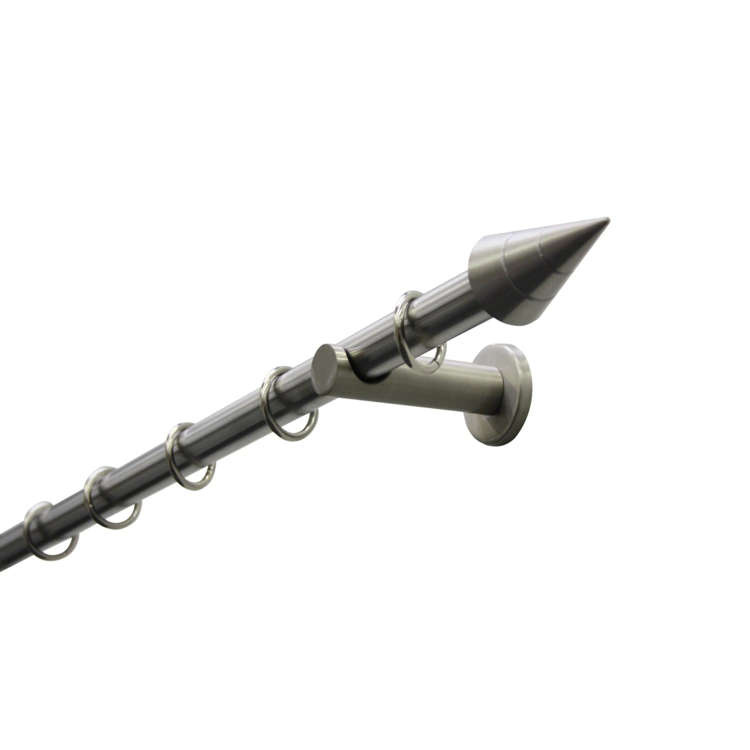 Gardinia Gardinenstangen-Set Kegel, Edelstahloptik, 120 cm. Stilvolle Fensterdekoration mit Stange, Endstücken und Ringen.