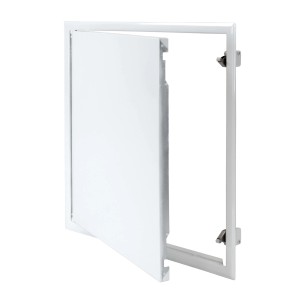 Weiße Protektor Revisionsklappe 40x40 cm aus Stahl mit Schnappverschluss für Putzträger.