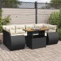 Schwarze 7-tlg. vidaXL Garten-Sofagarnitur aus Rattan mit cremefarbenen Kissen und höhenverstellbarem Tisch.