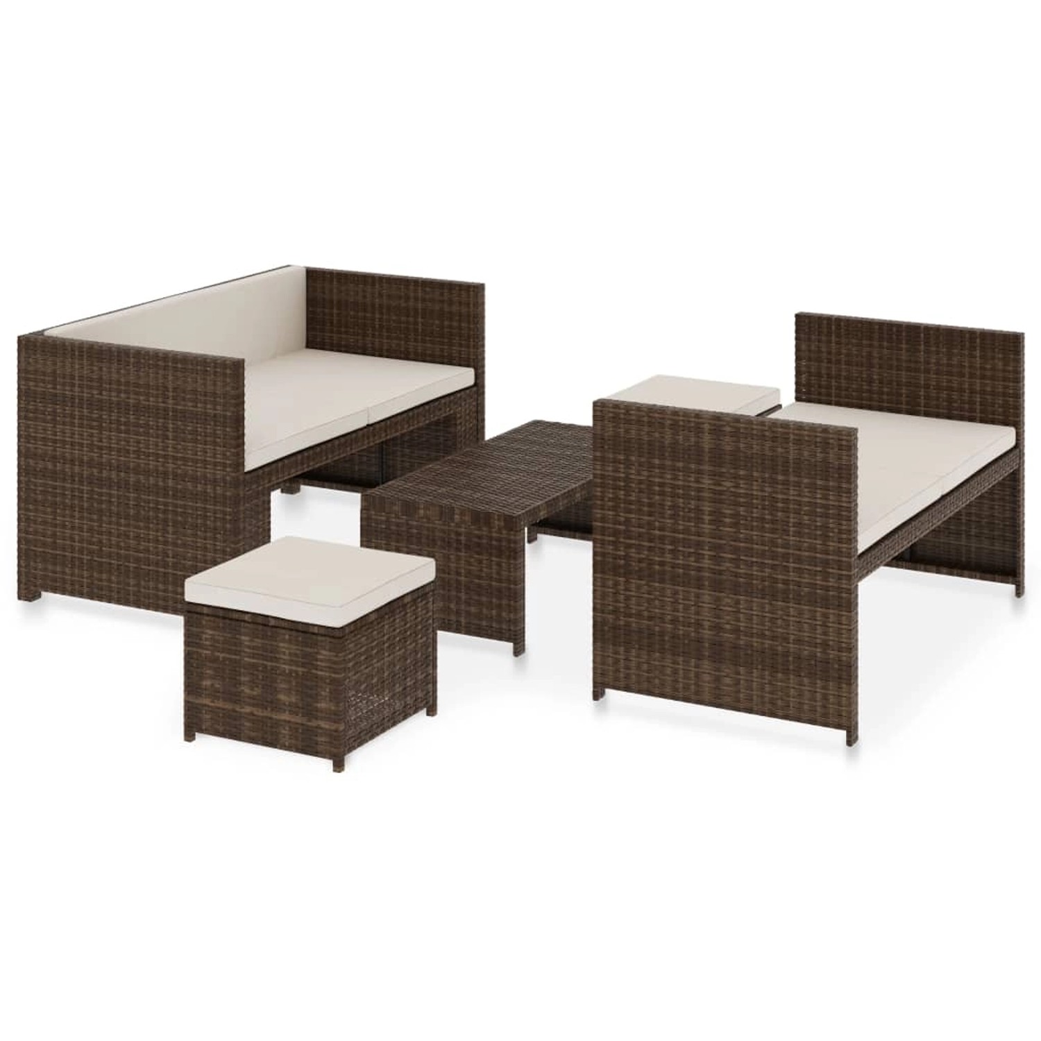 5-tlg. Garten-lounge-set Mit Auflagen Poly Rattan Braun günstig online kaufen