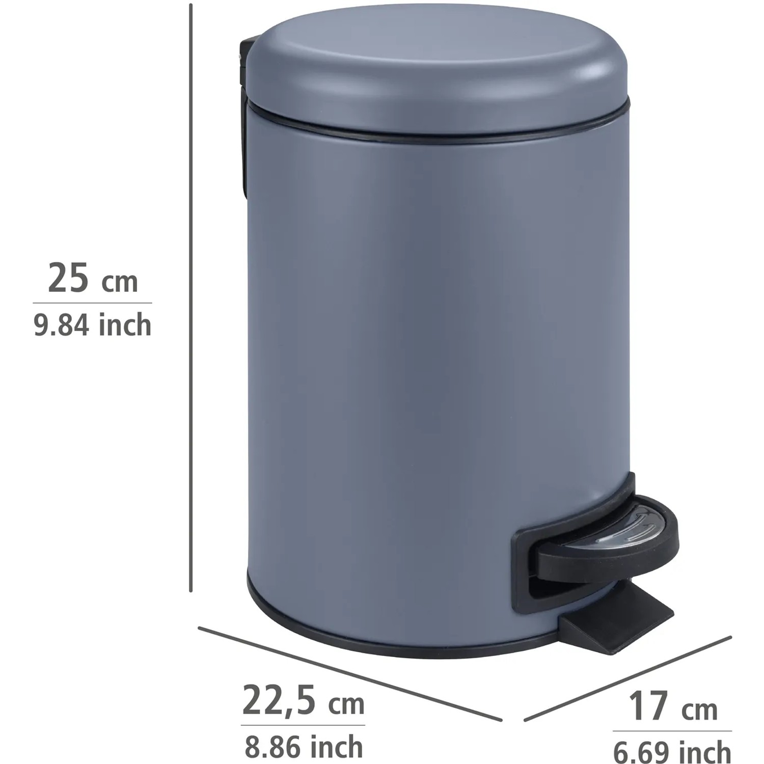 Wenko Treteimer Leman Slateblue, 3 Liter, Kosmetikeimer aus Stahl mit Tretfunktion.