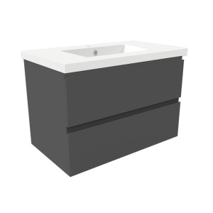 AICA Waschtisch mit Unterschrank, 80 cm, anthrazit matt, mit zwei Schubladen und weißem Waschbecken.