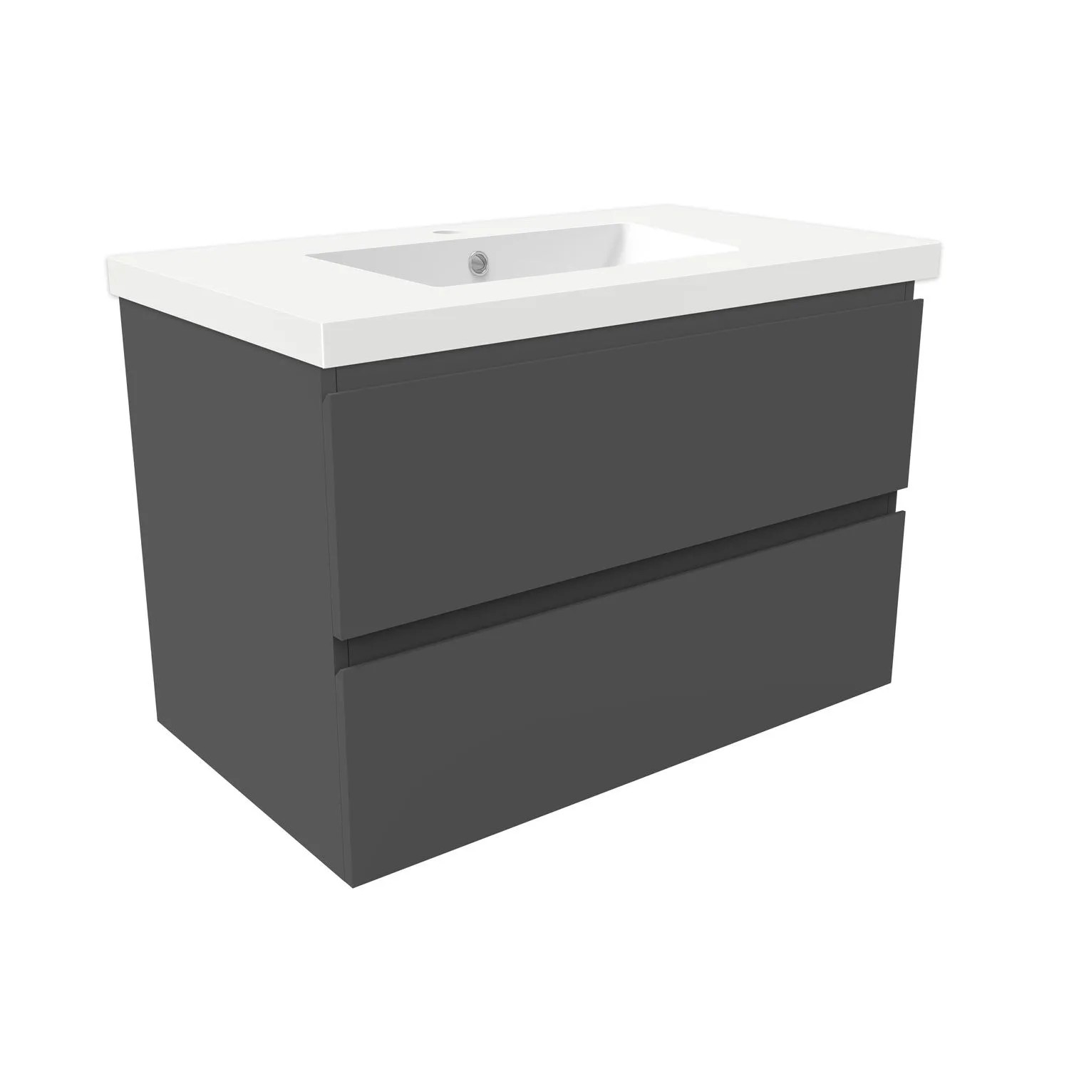 AICA Waschtisch mit Unterschrank 80 cm Aalst Badmöbel Set 2 tlg. Waschbecken mit Unterschrank Anthrazit Matt Softclose