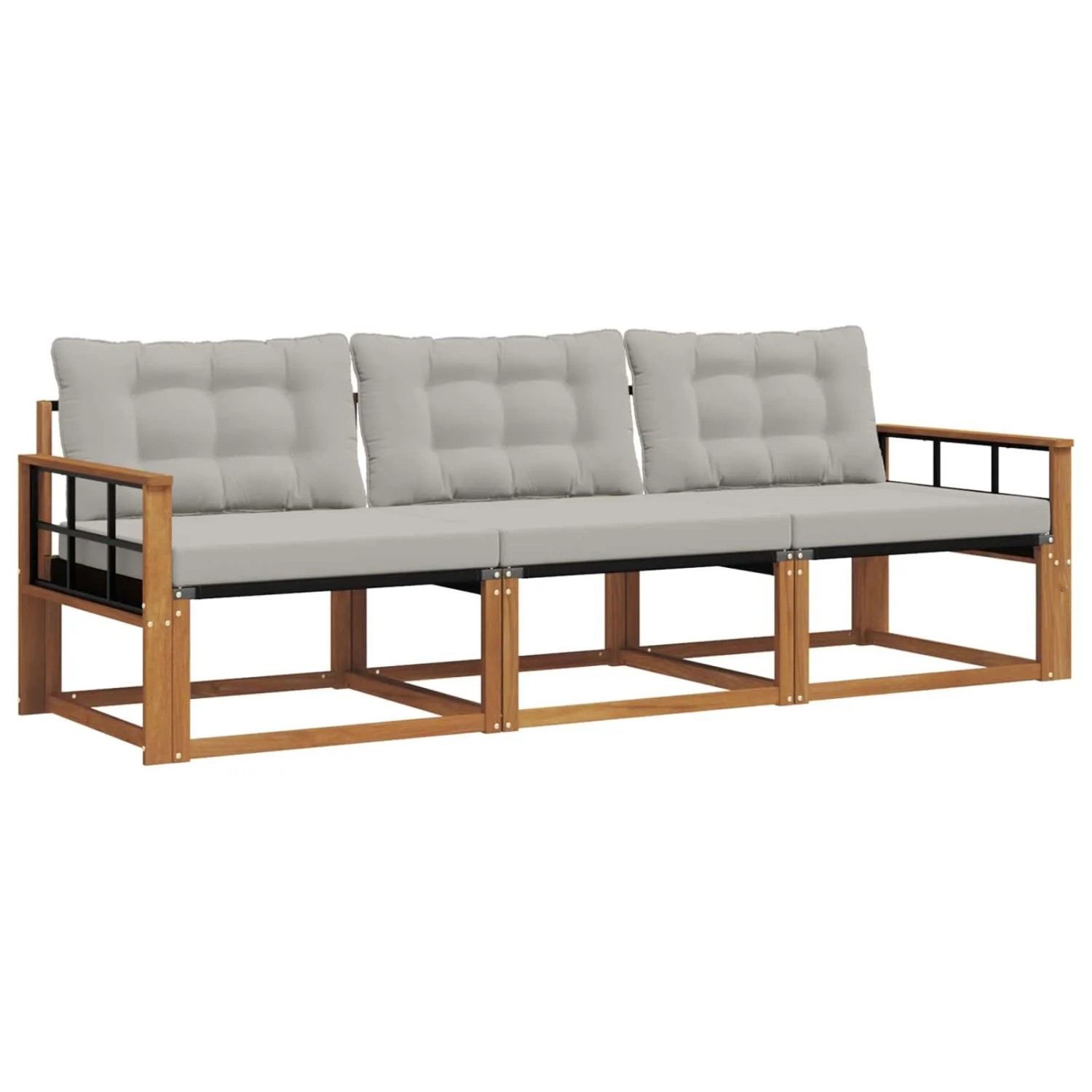 vidaXL Outdoor-Sofagarnitur mit Kissen 3-Tlg Natur und Hellgrau 3369150