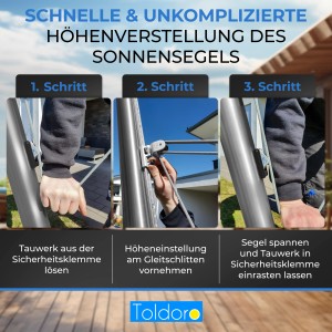 Toldoro Sonnensegelmast: Höhenverstellung in 3 Schritten erklärt. Edelstahl Mast mit Zubehör.