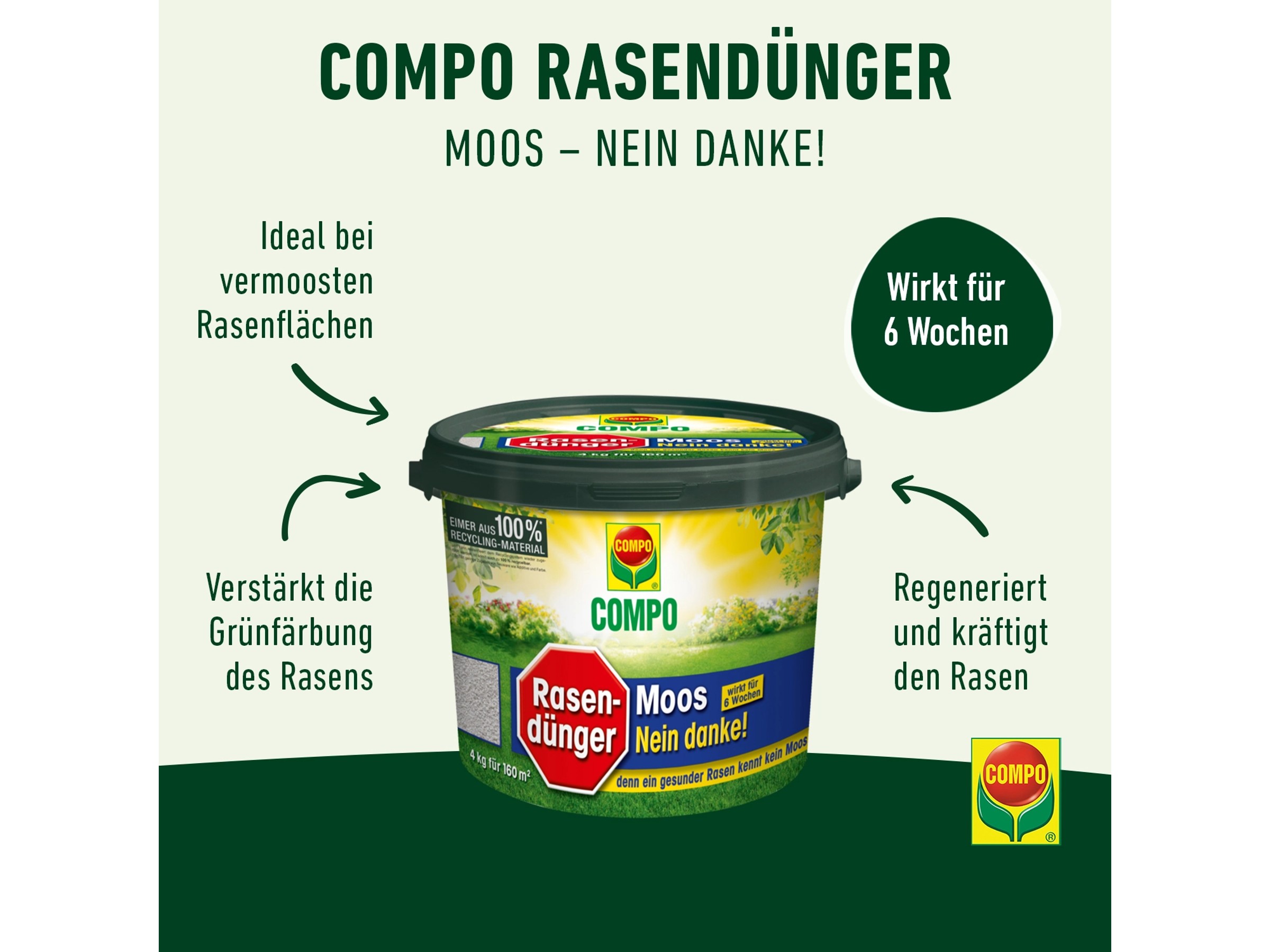 Florovit Rasendünger ANTI-MOOS 4 Kg - Für 200 M², Wirkt Vorbeugend Und Bekämpfend