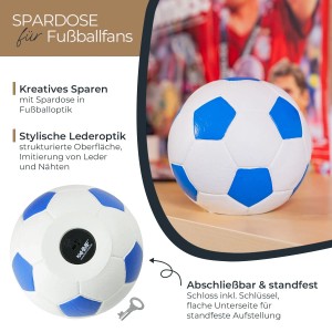 HMF 4790-05 Spardose Fußball Lederoptik 15 cm Durchmesser Blau Weiß