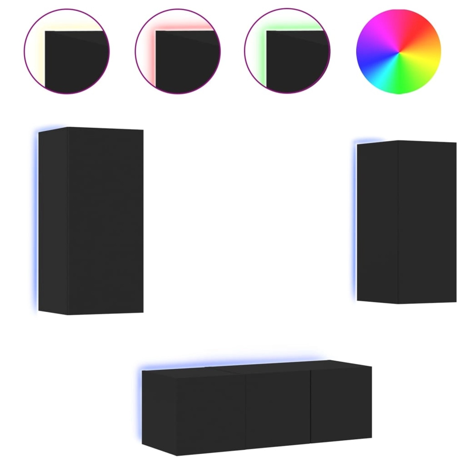 VidaXL 4-tlg. Wohnwand mit LED-Beleuchtung Schwarz Holzwerkstoff  Modell 8 günstig online kaufen