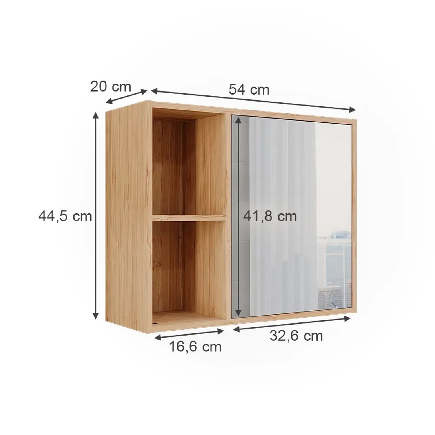 Vicco Badspiegelschrank Lucie Bambus, 54x45 cm, mit offenem Fach und Spiegel