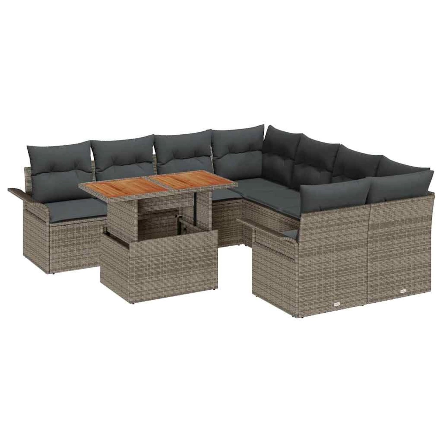vidaXL Garten-Sofa-Set mit Speicher 9-Tlg Grau Poly Rattan 3358050 günstig online kaufen