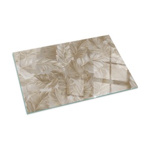 Tulup Glasplatte für Kamin Blätter in Dezenten Mustern Funkenschutzplatte aus Glas Rechteck 100x70 cm Beige Glasplatte für Kamin Glasplatte für Öfen