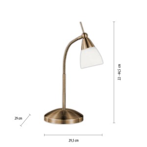 Paul Neuhaus Tischleuchte Pino in Altmessing mit Flexarm und Opalglas. Nachttischlampe mit Touchdimmer.