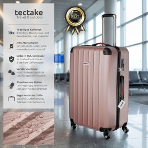 Tectake Hartschalenkoffer Set Cleo 19 Teilig  Hartschalen Aus Robustem Abs Kunststoff Mit Teleskopgriff und Tsa Schloss Mit Zubehör 48 x 30 5 x 75 cm