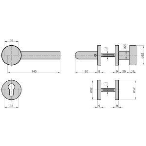 Technische Zeichnung: Basi Rosetten-Garnitur ZB 3200 Edelstahl L-Form Rechts, Maße