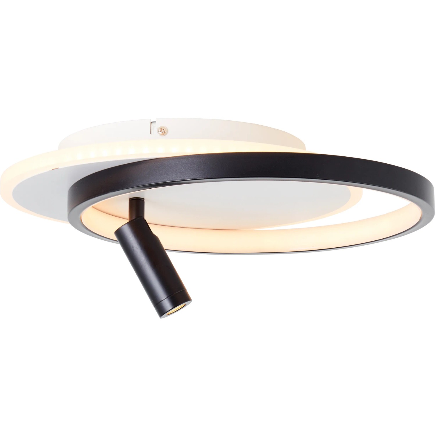 Moderne LED-Deckenleuchte Eunomia, schwarz-weiß, mit schwenkbarem Spot für flexible Beleuchtung.