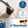 Transparente Floordirekt Bodenschutzmatte unter Bürostuhl auf Laminat. Zuschnitt 150x150cm.