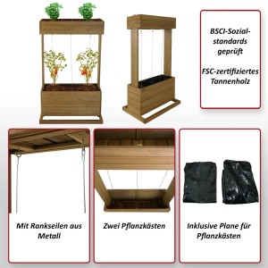 MCW Hochbeet L72 aus Tannenholz mit 2 Pflanzkästen und Rankseilen.