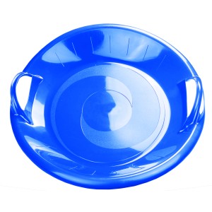 Blauer Ondis24 Tellerschlitten Kamikaze (60cm) mit Griffen für Winterspaß.